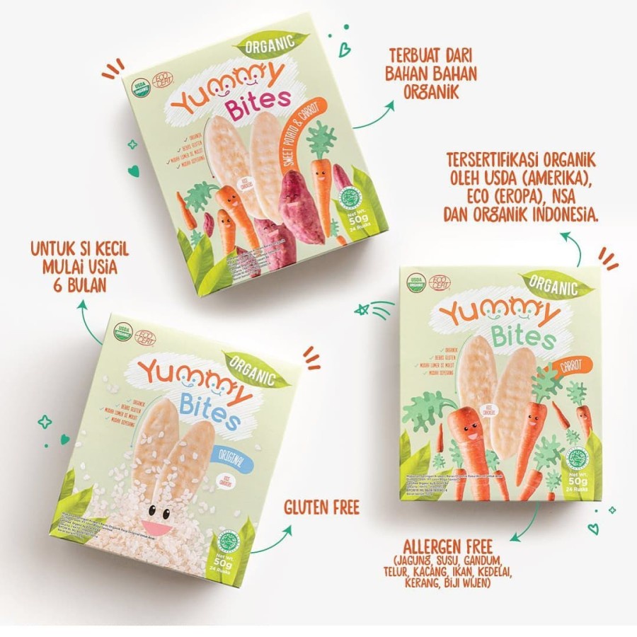 Yummy Bites Rice Crackers Organic 50gr | Biskuit Bayi Sehat