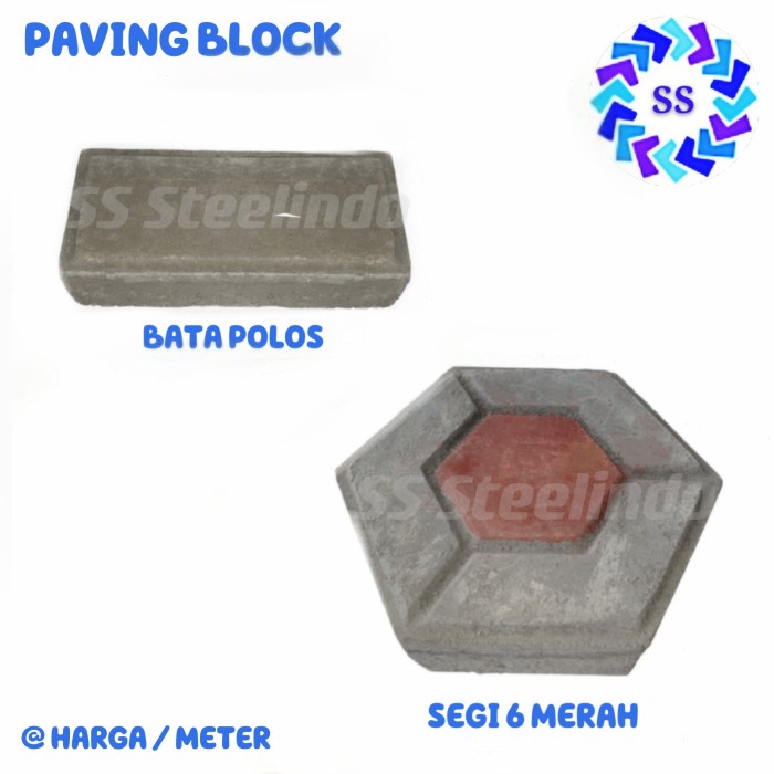 PAVING BLOCK - CONBLOCK MODEL SEGI 6 MERAH DAN BATA POLOS PERMETER (TEBAL 5CM DAN 6CM)