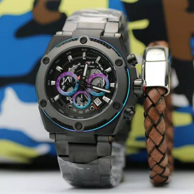 Jam Tangan Pria Chronoforce 5297-2 Black Rainbow Free Gelang Original Garansi Resmi 1 Tahun