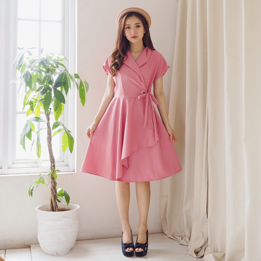 Chamele Dress Wanita Midi Model Big Bow Bahan Moscrepe Premium High Quality 505