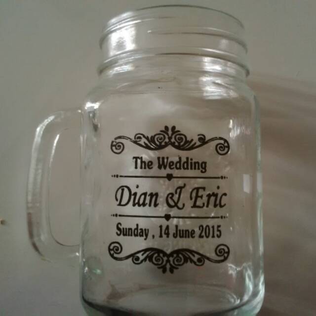 Souvenir pernikahan gelas jar bening+ sablon