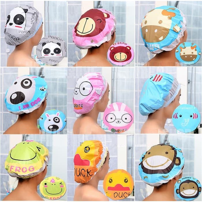 ☀ Sunly ☀ A067 Shower Cap karakter Kartun Topi Penutup Kepala Mandi Anti Air Motif Cartoon Import