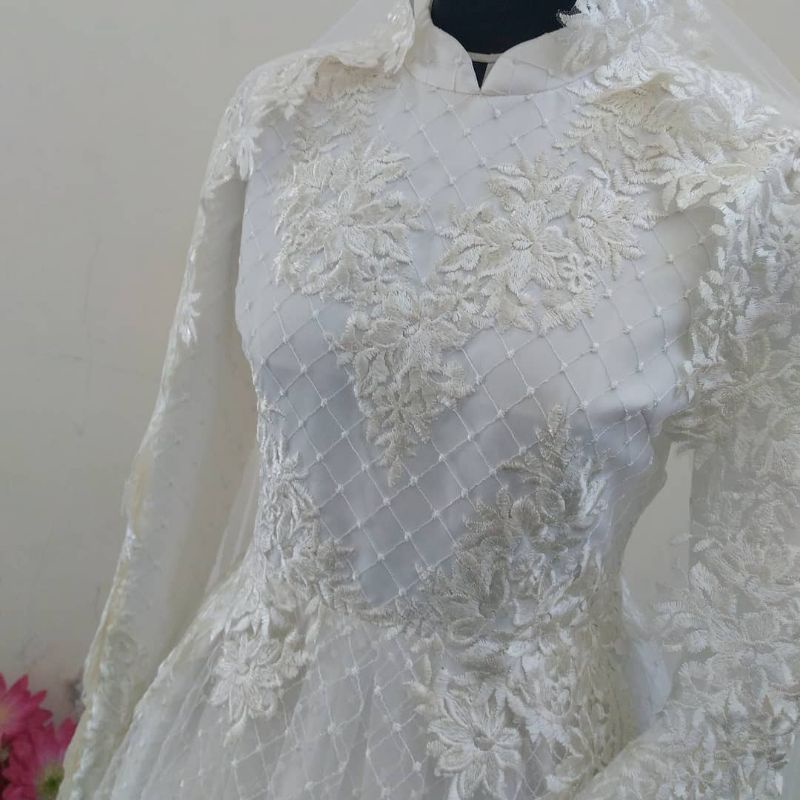 gaun pengantin tumpal / gaun akad / gaun pernikahan / gaun request / gaun Muslimah