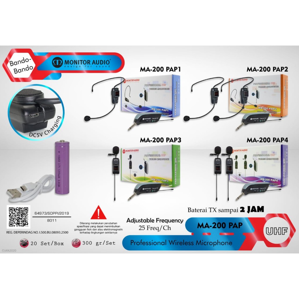 MONITOR AUDIO MA 200 PAP 1 WIRELESS MICROPHONE HEADSET BANDO PORTABLE