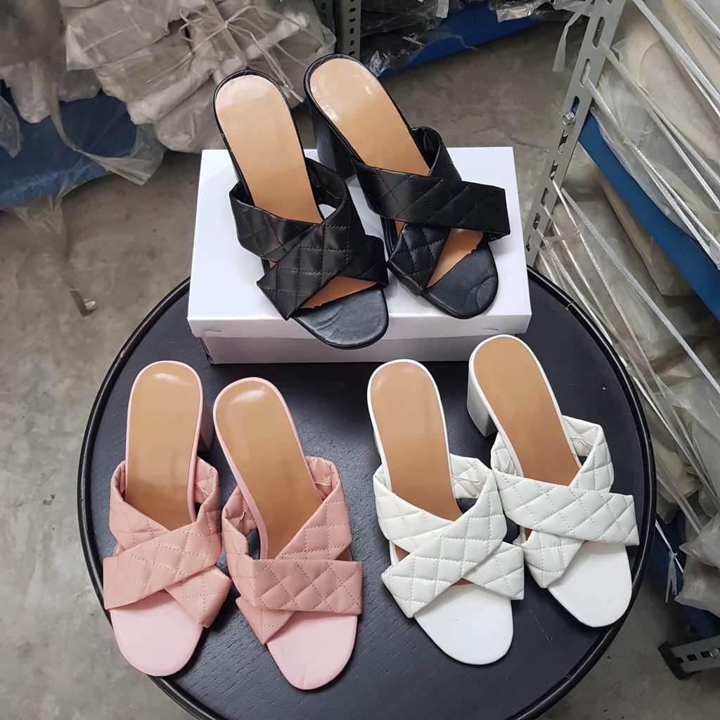 BISA COD &gt; &gt; &gt; 2217 Sandal Wanita Import Mule Heels 8 cm