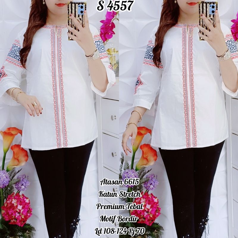 4557 Atasan Katun super cantik warna Putih motif Bordir