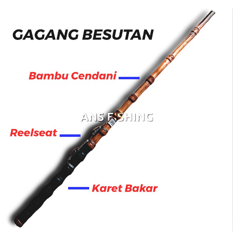 Gagang Pancing Besutan Bambu Cendani + ReelSeat + Karet Bakar Berkualitas