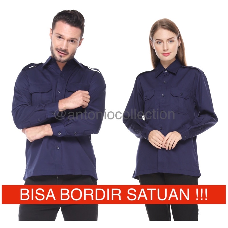 Baju PDL Biru Dongker Navy Lengan Panjang / Kemeja PDH / Baju PNS / Baju Lapangan