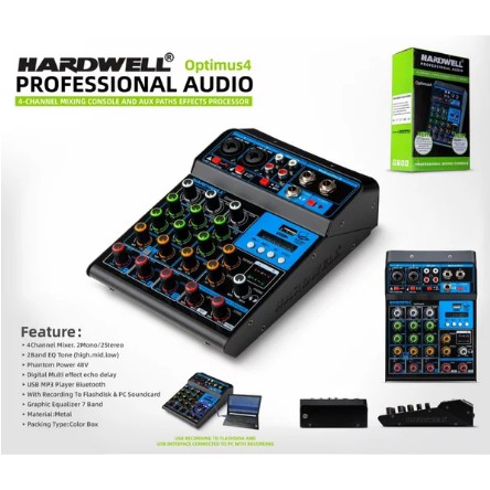 Mixer Audio 4 chanel Hardwell Optimus 4 Bluetooth Mp3 Soundcard