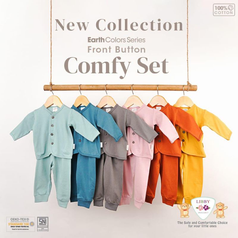 Libby Baby EARTH COLORS Comfy Set /Setelan Baju Kancing Depan Panjang Anak