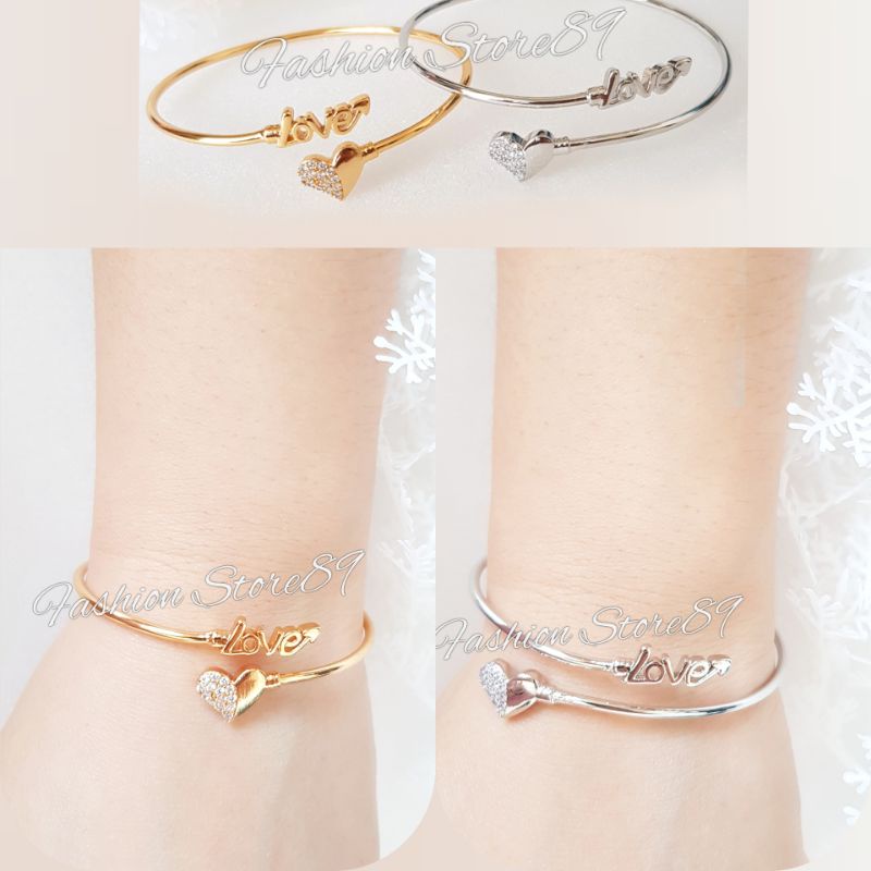 Yaxiya Gelang Bangle Elastis Love Perhiasan Lapis Emas Impor Gelang Bangle Flexibel Bahan Halus Love Perhiasan Lapis Emas 18k