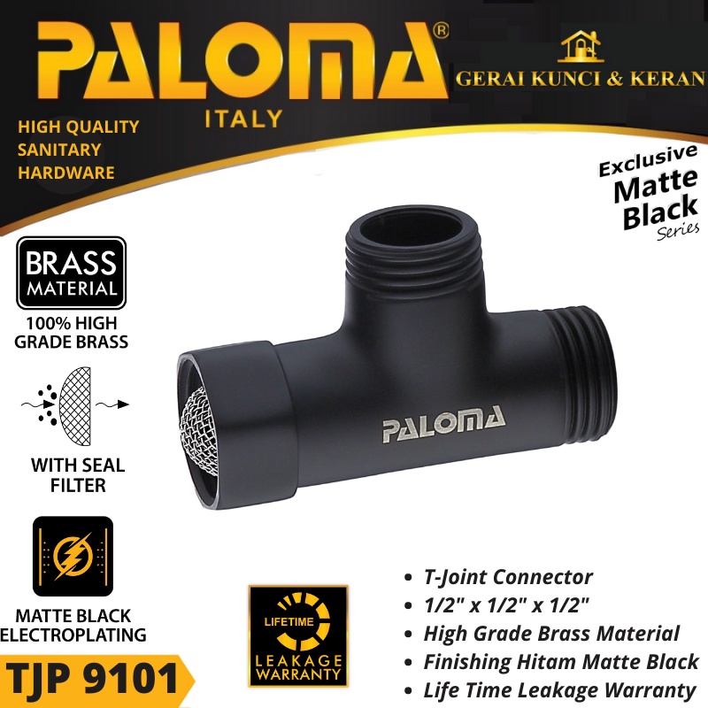 PALOMA TJP 9101 SAMBUNGAN NEPEL T CLOSET TOILET WC CONECTOR 1/2 INCH HITAM BLACK MATTE