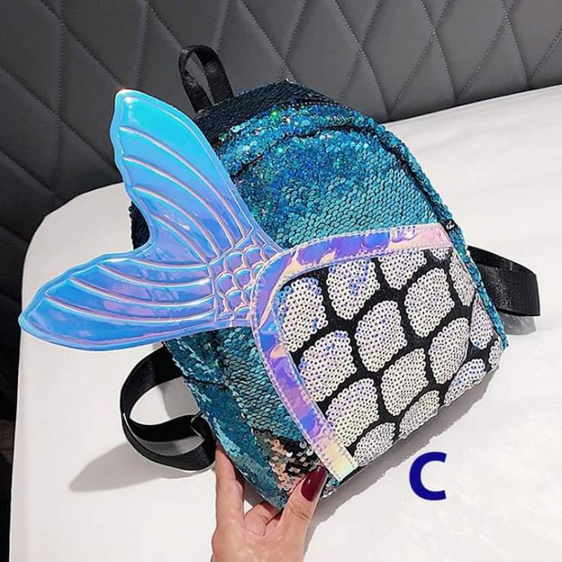 Backpack/ Tas Ransel Anak Cewek HOLOGRAM SEQUIN FISH