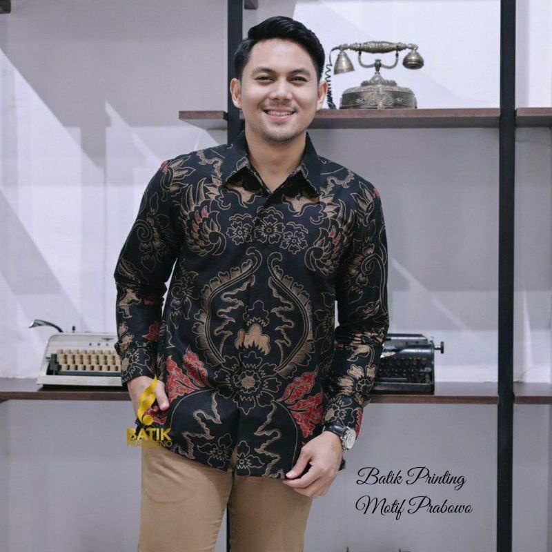 Prabowo Reguler Fit Baju Batik Prabuseno Kemeja Pria Lengan Panjang Bahan Katun Printing Halus Furin