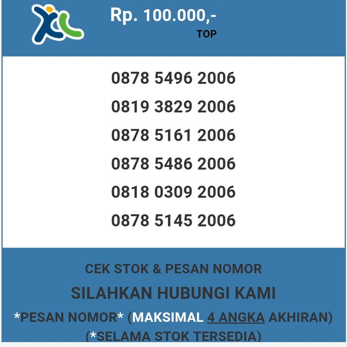 Nomor cantik XL murah tahun lahir 2006 XL dan AXIS T5888-100