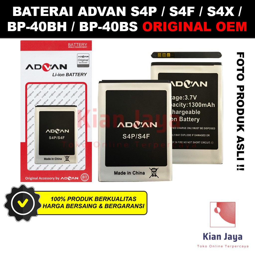 Baterai Advan S4P S4F BP40BS S4X A4 BP40BH Original OEM Batrai Batre Battery Hp Ori