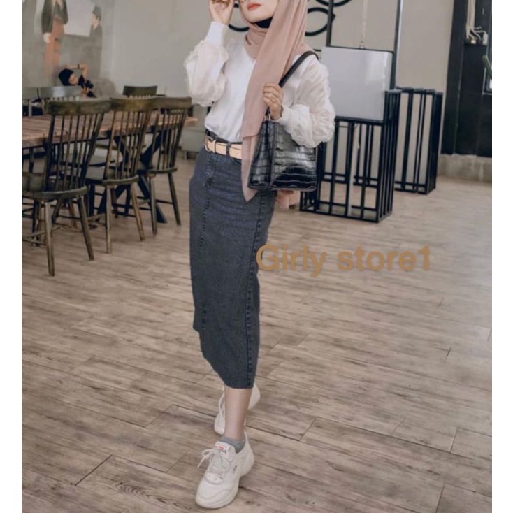 Rok jeans span midi unfinished | Midi skirt jeans unfinished 7/9 | YUKI SKIRT-3