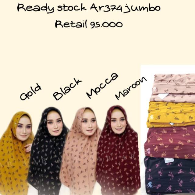 Hijab Bergo motif AR tali serut jumbo