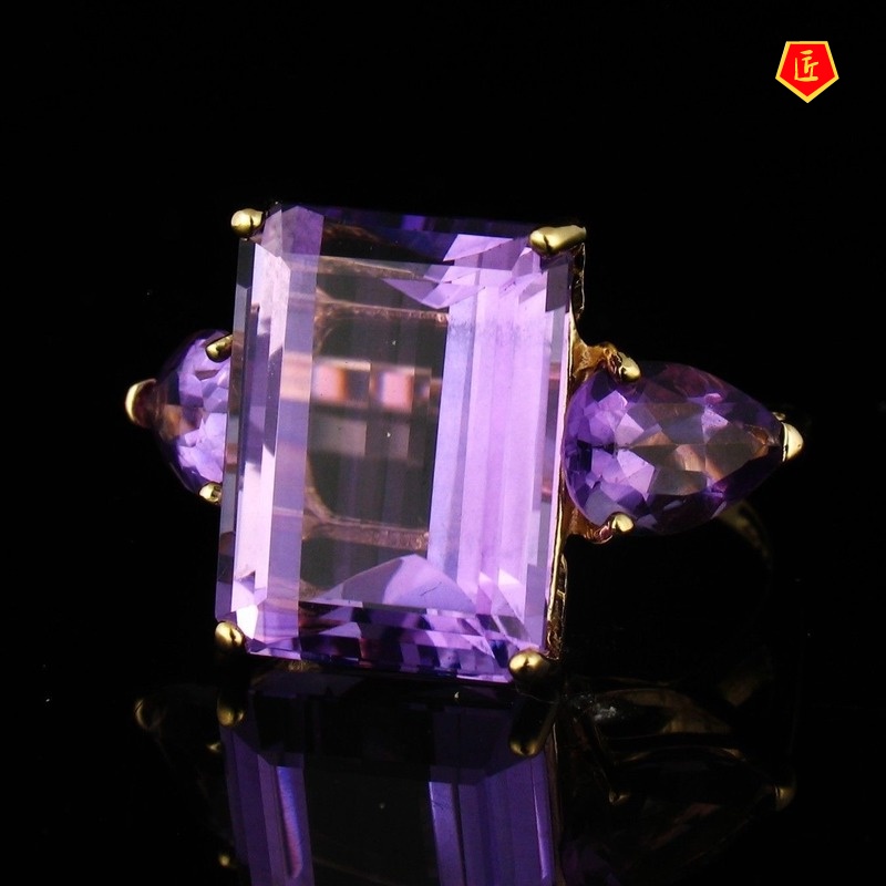 [Ready Stock]Amethyst Tourmaline Diamond-Studded Ring 18K Gold