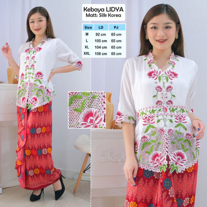 Atasan Kebaya encim modern katun silky import kombinasi brukat bordir lengan 3/4 senada wanita-1