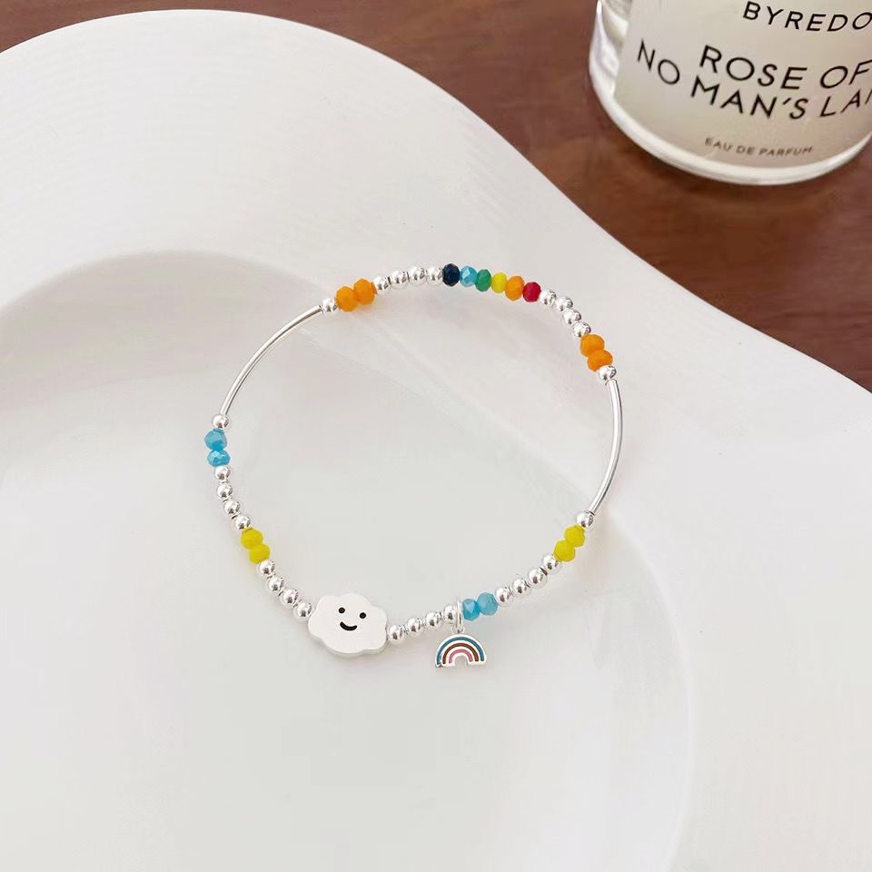 Gelang Kristal Bahan Logam Motif Beruang Smiley Face Gaya Korea Untuk Wanita