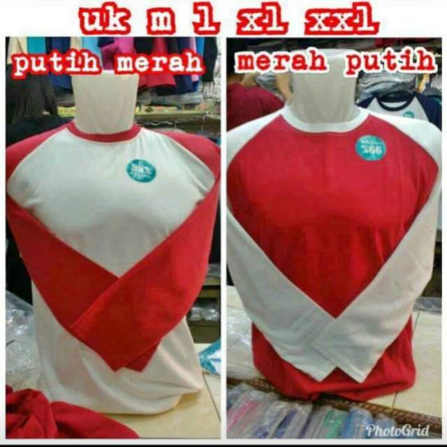 Kaos reglan lengan panjang merah putih