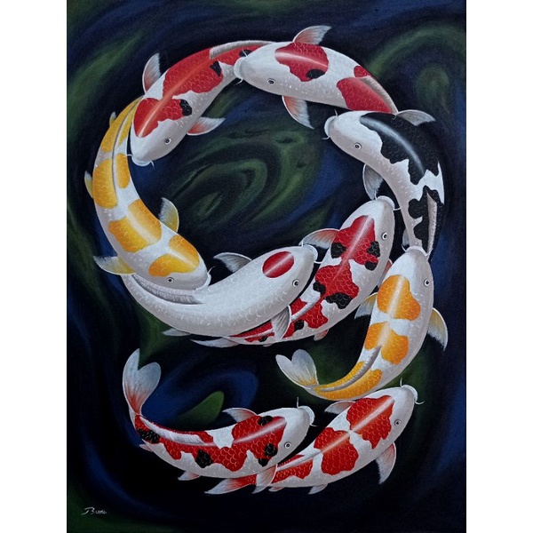 Lukisan ikan koi fengshui feng shui alam binatang bagus indah bali 3