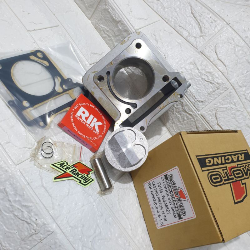 Blok bore up kit satria F fu 150 ukuran 68 pen pin 16 MOTO 1 Racing block satria fu karbu rator