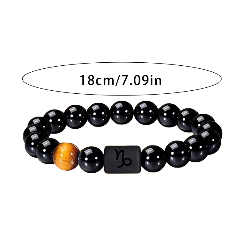 Gelang Manik-Manik Batu Onyx Hitam Elastis Desain 12 Zodiak Untuk Pria Dan Wanita