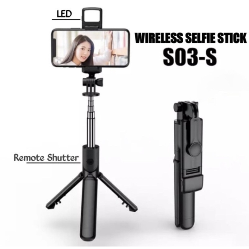 Tongsis Bluetooth S03S LED Plus Remot Shutter & Tripod - Tongsis S03 S LED