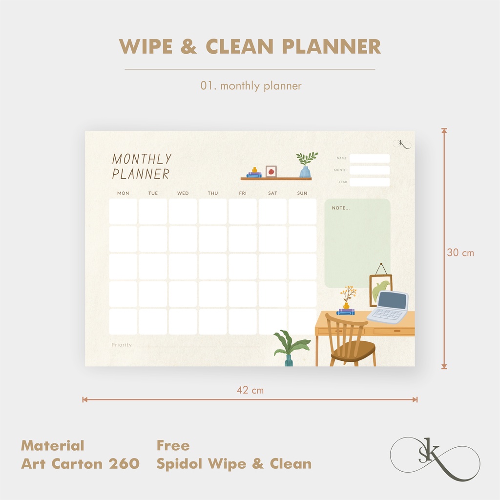 

Monthly Planner A3+ - Bonus Spidol - Wipe and Clean - Wall Planner Board A3+