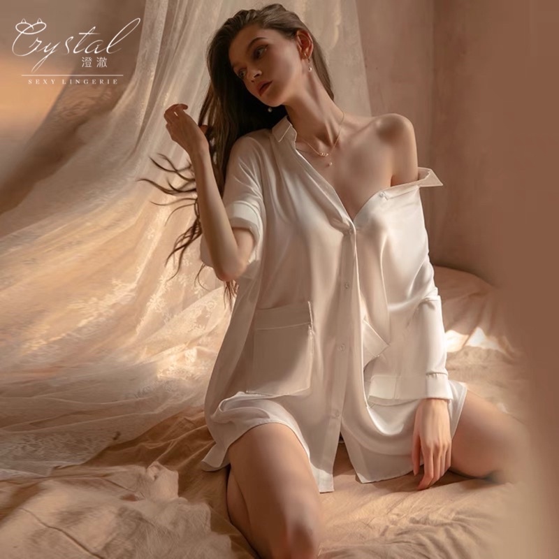 Crystal GRACE Lingerie Oversize Sexy Kemeja/ Baju Tidur Sexy Wanita Bahan Satin Bigsize / Sleepwear Lingerie 01