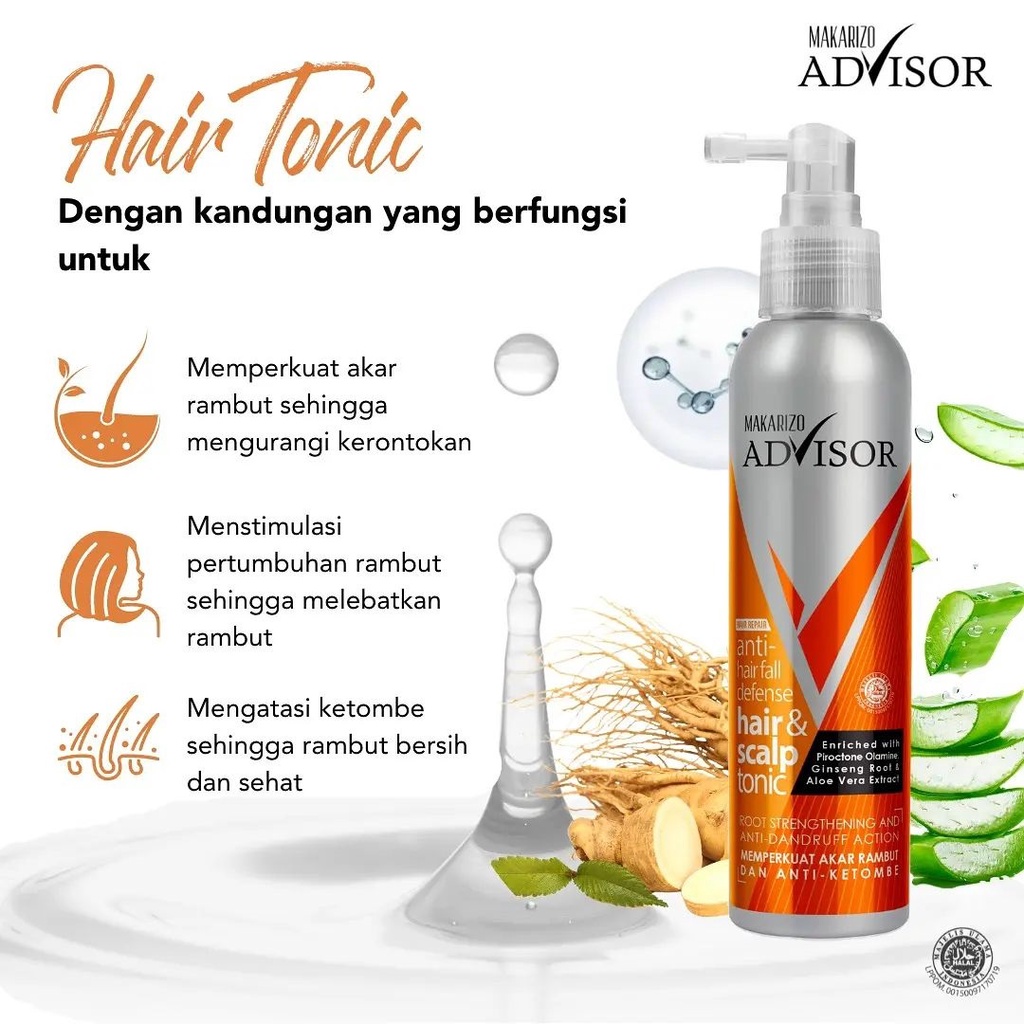 Ningrum - MAKARIZO Advisor Anti Hair Fall Defense Hair &amp; Scalp Tonic 65ml | 145ml | 240ml | Perawatan Rambut Rontok dan Ketombe BPOM- 6309