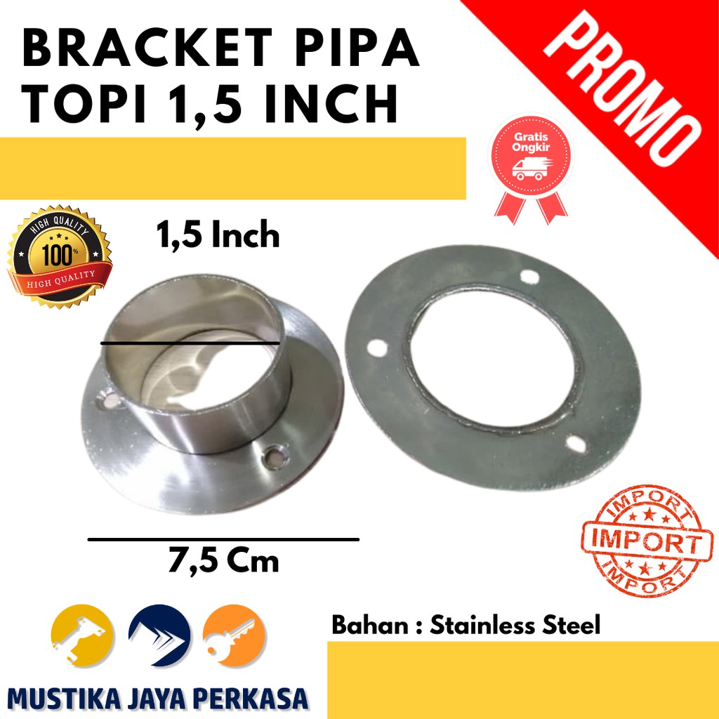 Bracket Pipa 1 Inch Chrome Fitting Pipa Gantungan Lemari