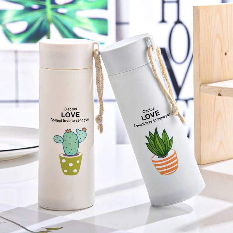 BOTOL MINUM KACA / TERMOS KACA MOTIF TANAMAN KAKTUS LUCU / THERMOS TUMBLER UNIK BPA FREE BAHAN BELING CACTUS / SOUVENIR HADIAH BOTOL