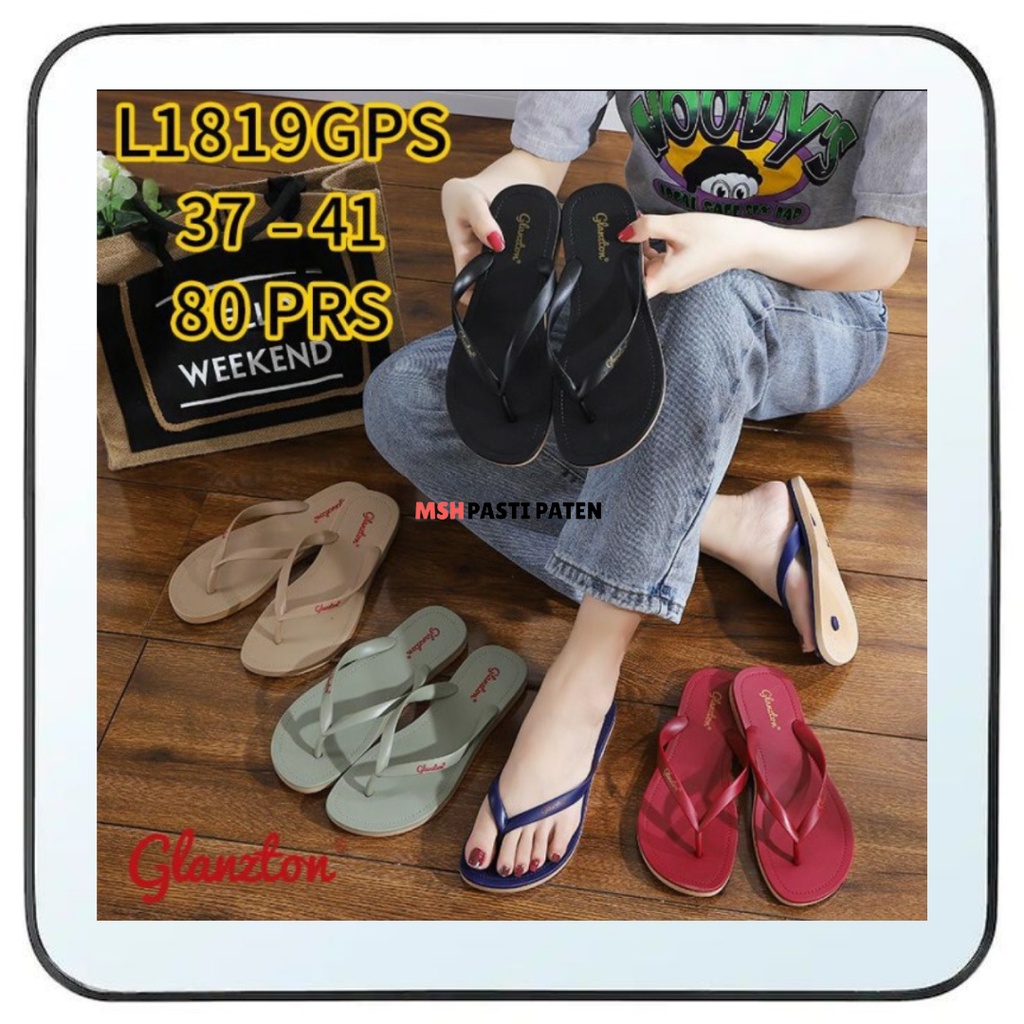 Sandal jelly teplek wanita dewasa merk glanzton L1819 original ukuran 37-41 Sandal import