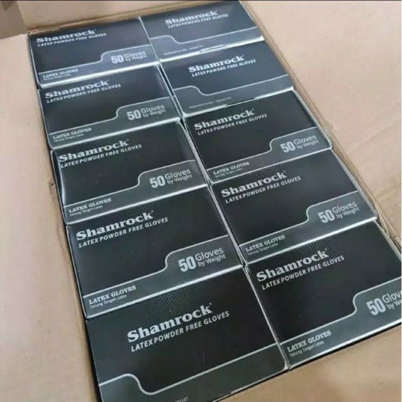 Sarung Tangan Latex HITAM. Glove powder free. merk Shamrock