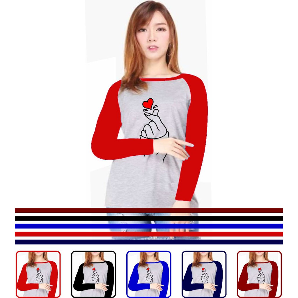 kaos oblong LENGAN PANJANG WANITA / BAJU LENGAN PANJANG CEWEK  SARANGHAE LAMBANG LOVE KOREA