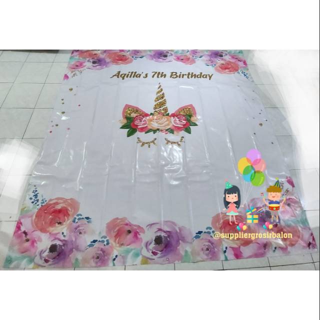 Backdrop ulang tahun/ultah anak tema unicorn