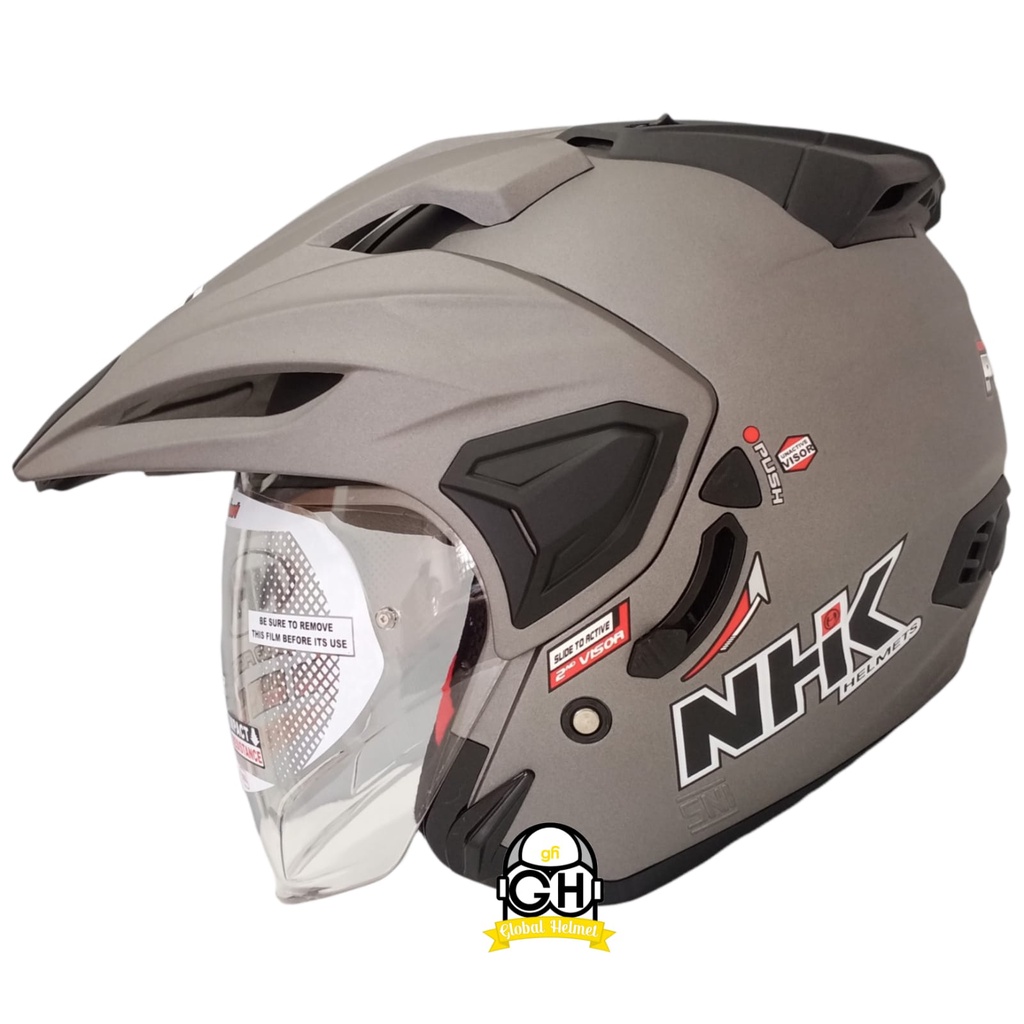 HELM HALF FACE NHK PREDATOR CRYPTON SOLID GREY DOFF DOUBLE VISOR