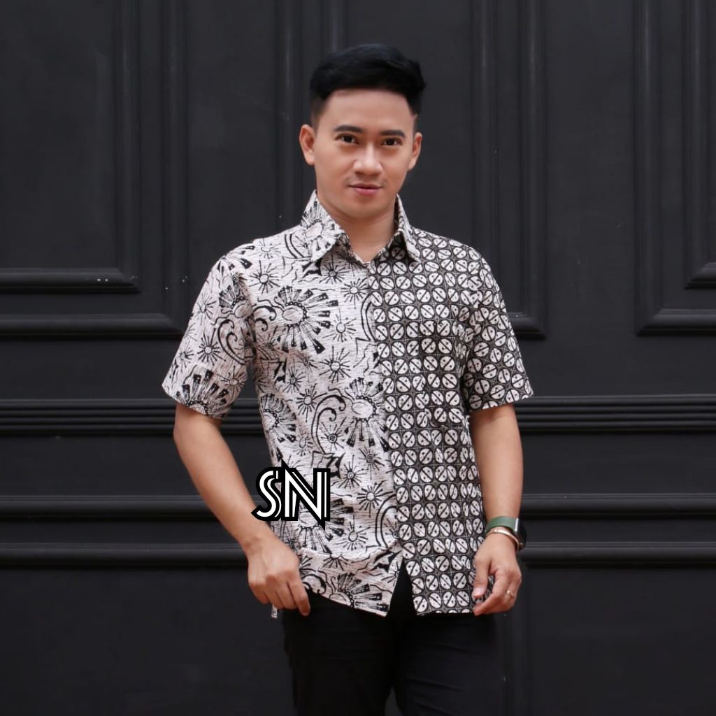 QUEENBUTIK/KEMEJA BATIK PRIA LENGAN PENDEK SIZE M L XL XXL  BSWART BatiK HRB026 Kenongo