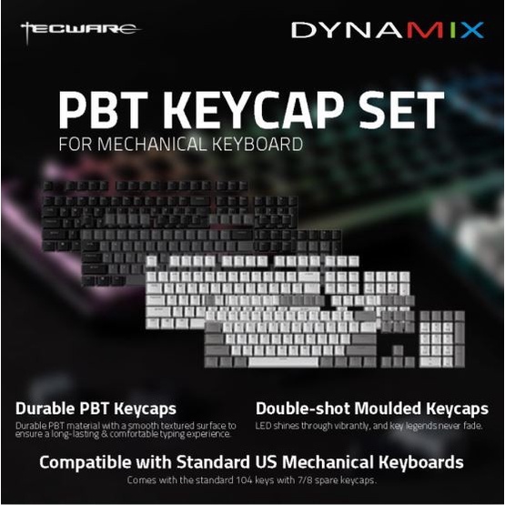 Tecware Double Shot PBT Backlit Keycaps for Mechanical Keyboard - Two Tone White-Grey atau Black-Grey