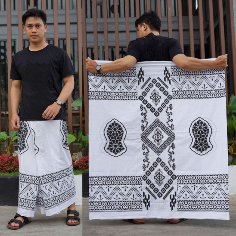 SARUNG ANAK SARUNG DEWASA BATIK TEROMPAH PUTIH HITAM NAVY