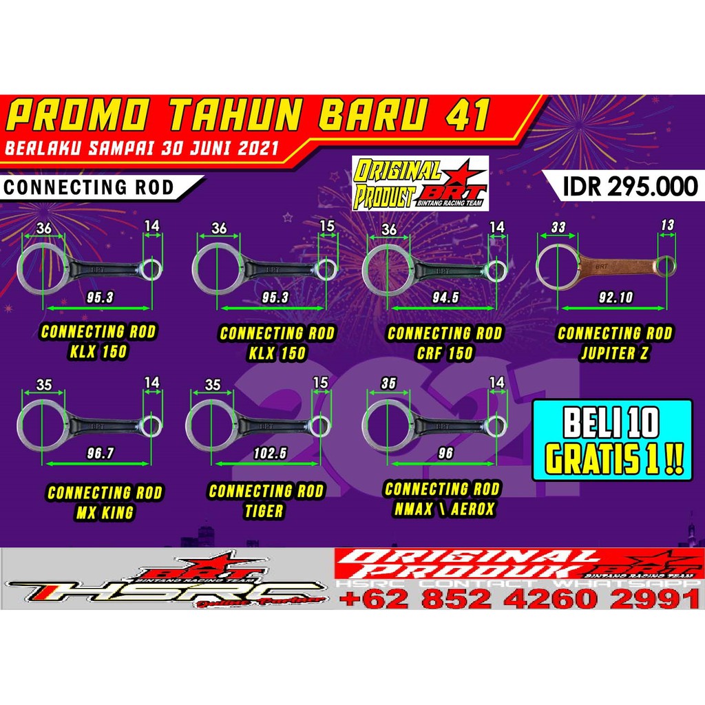 Connecting Rod BRT TIGER Megapro Lama Stang Piston Seher Kruk As Stroke Setang Struk Conrod Bandul