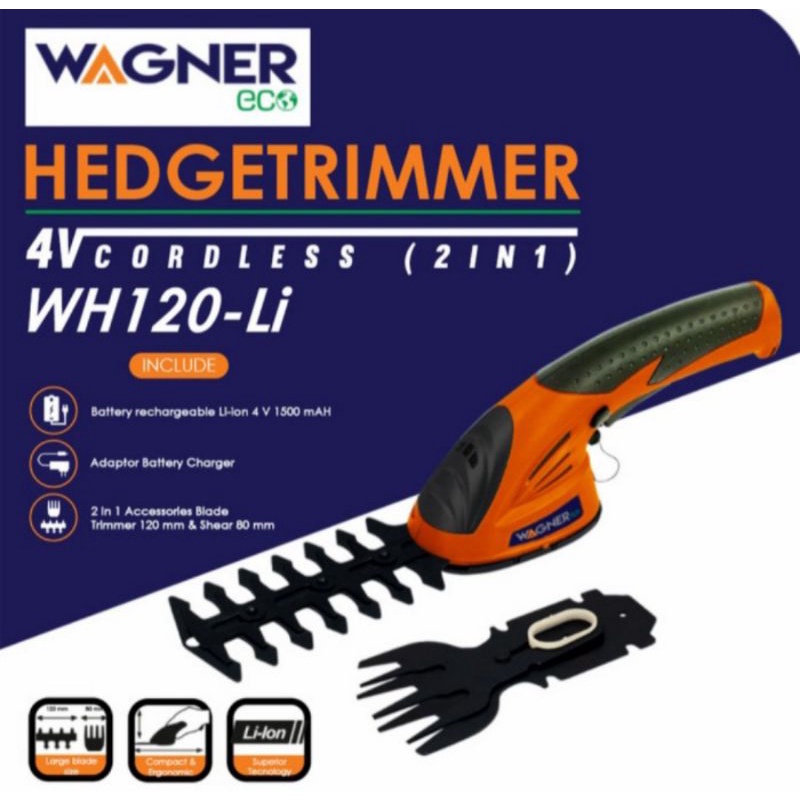 MESIN POTONG PAGAR TANAMAN WAGNER 4V CORDLESS HEDGETRIMMER BATERAI PEMOTONG RUMPUT 2 IN 1 HEDGE TRIM