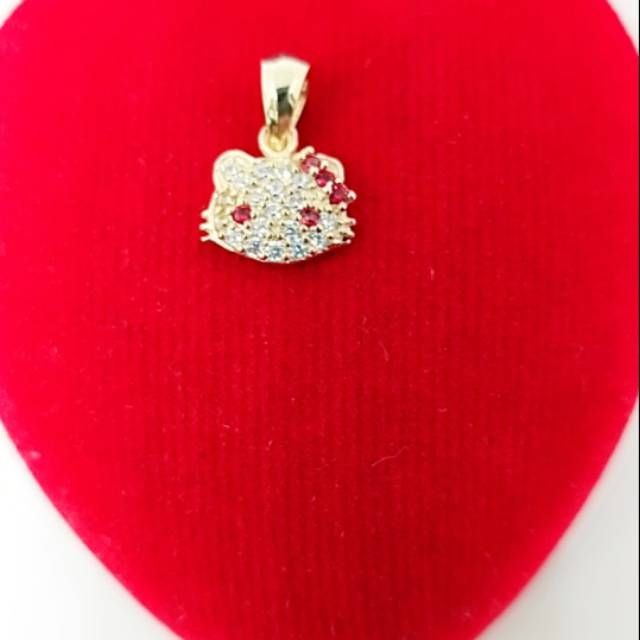 Liontin hello Kitty mata berlian putih&pink perak asli 925/silver lapisan emas kuning murni.