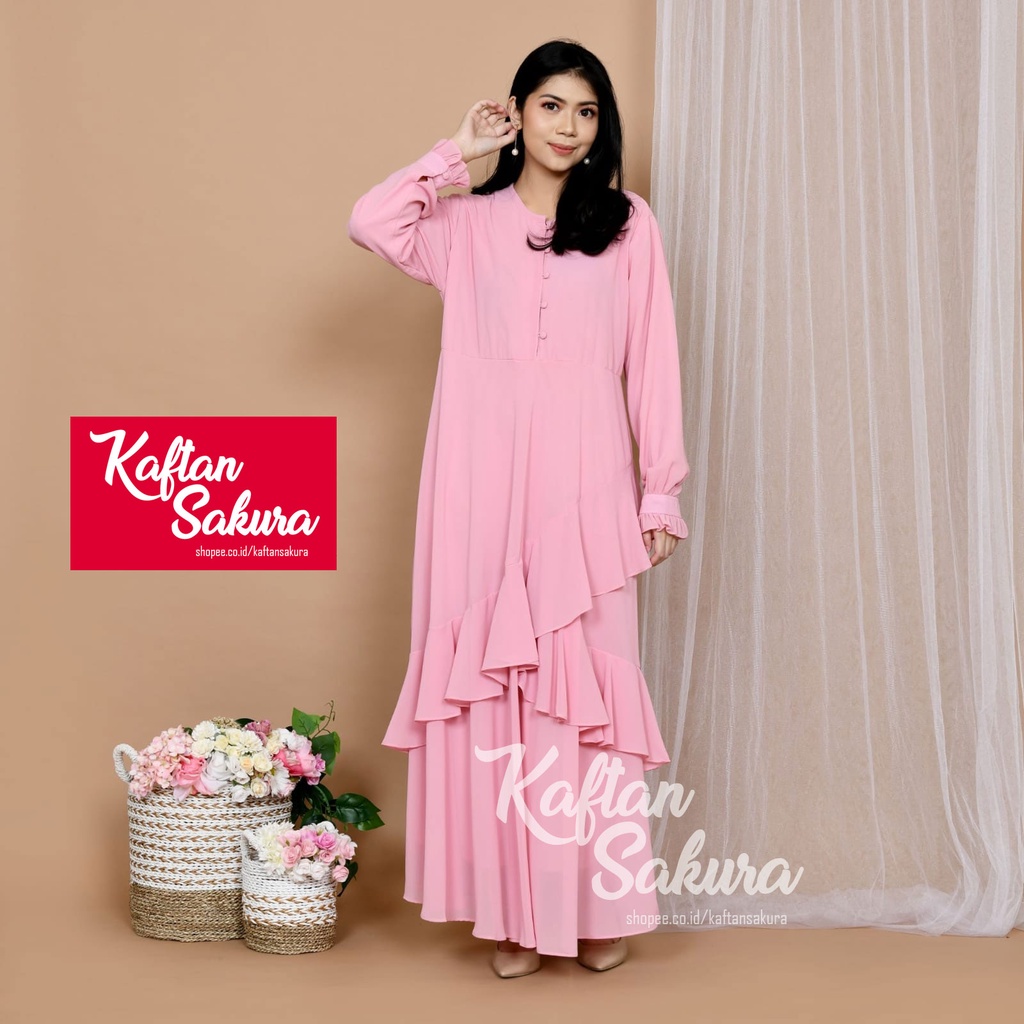 Baju Gamis Wanita Syar'i Muslim Lebaran 2022 Terbaru untuk Pesta Kondangan warna premium mewah terlaris  bahan ceruty babydoll full furing kirim instant same day warna pink kuning navy