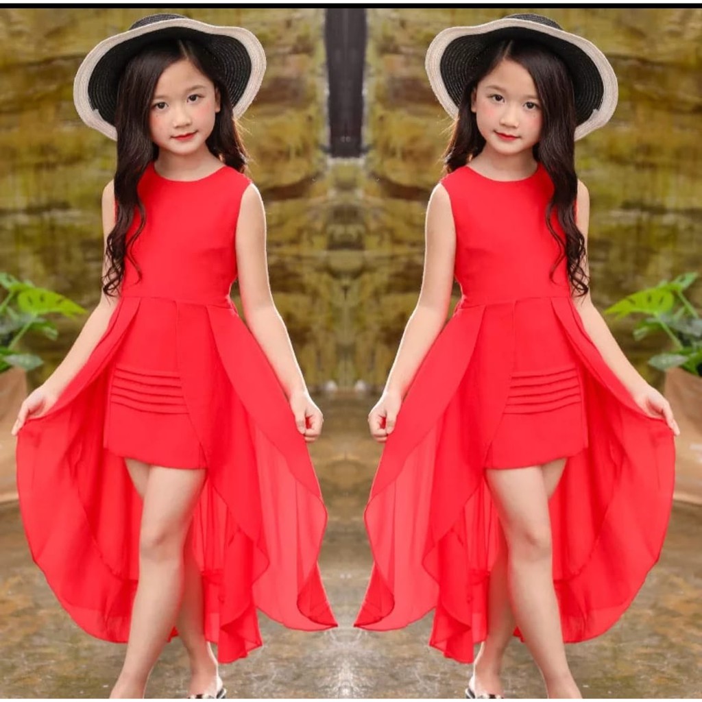 QFS - DRESS PINGUIN / DRESS PESTA ANAK / MERAH / TERBARU/UMUR 7-12 TH/TERPOPULER/TERLARIS/TREND