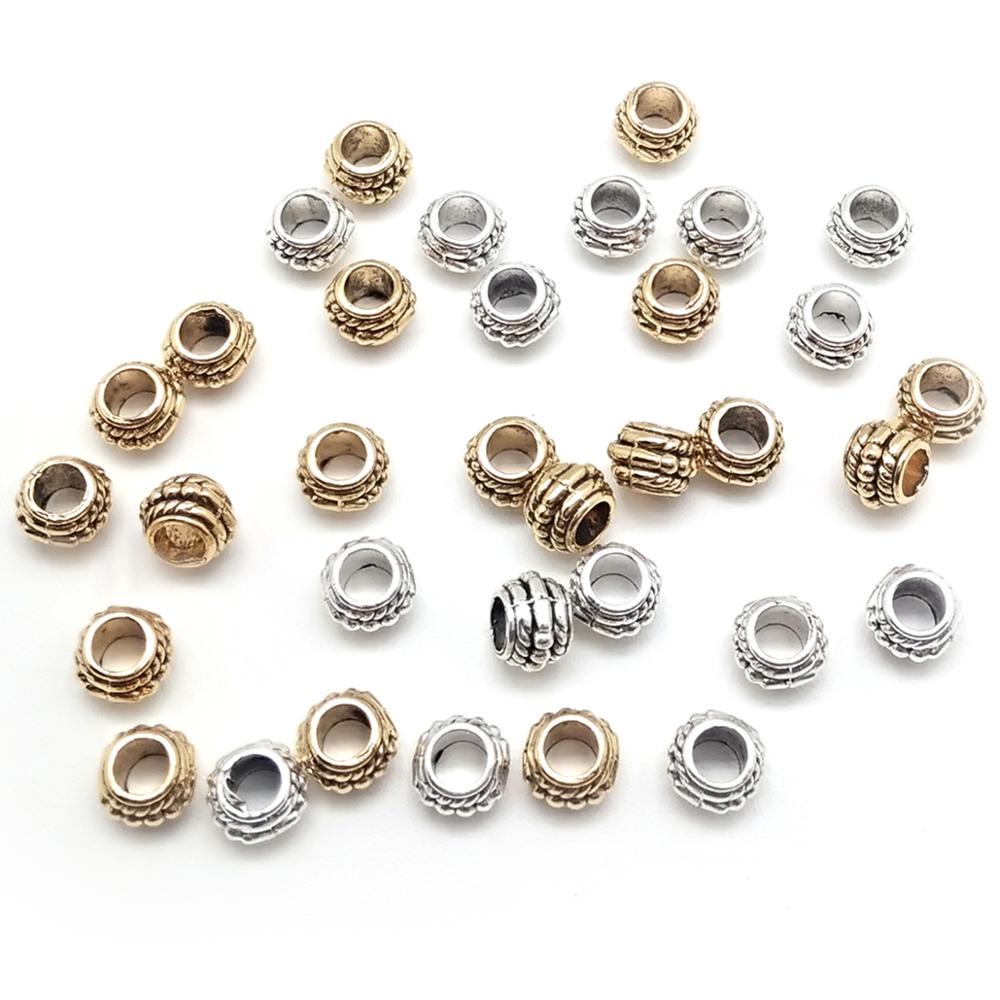 Baru 30 Pcs/lot 6*8 Mm Tiga Lapisan Oblate Beads Zinc Alloy Spacer Beads untuk DIY Gelang Aksesoris Membuat Perhiasan