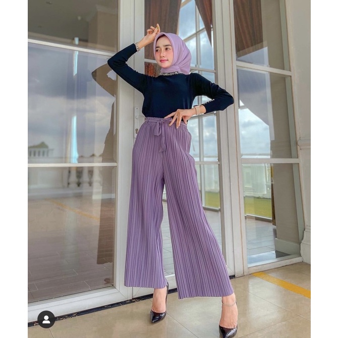 302 KULOT PLISKET PANJANG TALI PINGGANG MODIS FASHION MUSLIM BAWAHAN CELANA POLOS MURAH PLEATEDPANTS